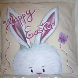 Hand-Painted Bunny, Easter Pillow Case, Bunny Design, Gift, Pillow Cover, Home Decor, Decorations - thumbnail 3