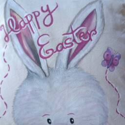 Hand-Painted Bunny, Easter Pillow Case, Bunny Design, Gift, Pillow Cover, Home Decor, Decorations - thumbnail 2