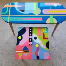 Resin Side Coffee Tables, Rainbow Geometric Design, Whimsical Art Tables - Set Of 2 - thumbnail 2