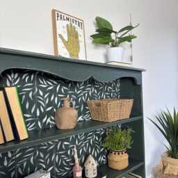 Rustic Pine Bookcase/Bookshelf Painted Dark Green & White Floral - thumbnail 4