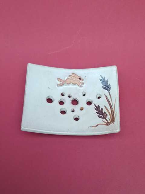 Soap Dish, Drainer, Leaping Hare Design, Handmade Stoneware, Pottery, Ceramic - image 1