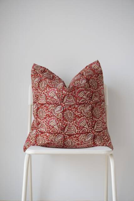 Block Print Pillow Cover Floral Batik, Natural Dyed Textile - image 1