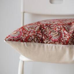 Block Print Pillow Cover Floral Batik, Natural Dyed Textile - thumbnail 3