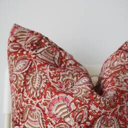 Block Print Pillow Cover Floral Batik, Natural Dyed Textile - thumbnail 2