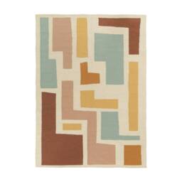 Colorful Abstract Flatwoven Wool Kilim Carpet Rug Yellow Beige Mint Green Pink Living Bedroom 5x8 8x10 Southwestern Area Low Pile Tetris - thumbnail 2