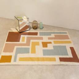 Colorful Abstract Flatwoven Wool Kilim Carpet Rug Yellow Beige Mint Green Pink Living Bedroom 5x8 8x10 Southwestern Area Low Pile Tetris - thumbnail 3