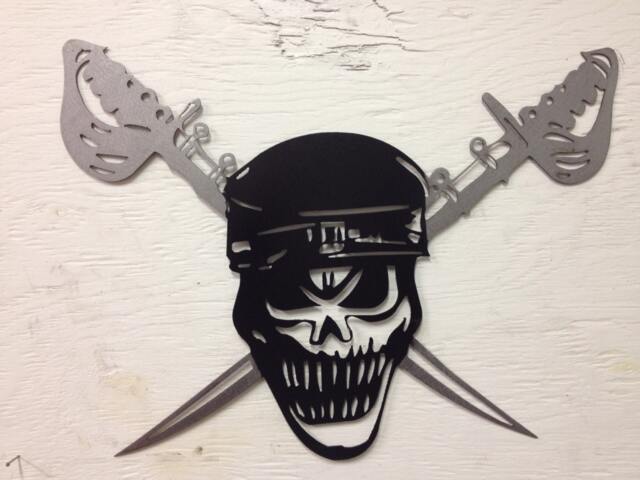 "Metal Pirate Skull & Cross Sword Wall Hanging, Silhouette 12.5"" X 9.5"