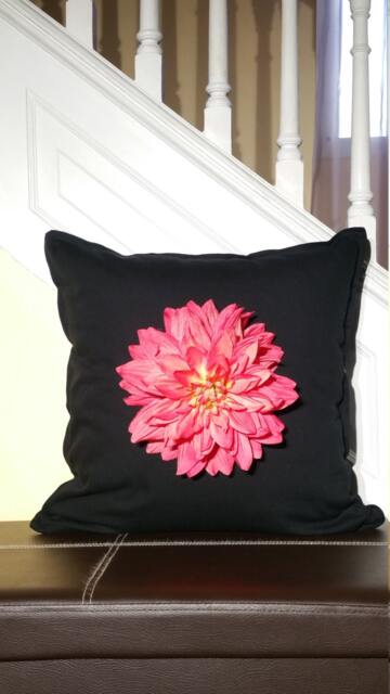 Flower Pillow Orange Dahlia, Teal, White Daisy, Flowers On Jet Black D??cor Pillow - image 1