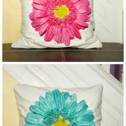 Flower Pillow Orange Dahlia, Teal, White Daisy, Flowers On Jet Black D??cor Pillow - thumbnail 4