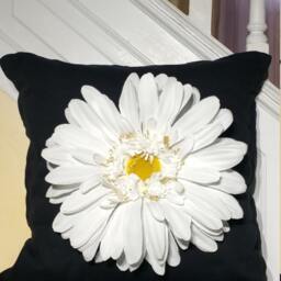 Flower Pillow Orange Dahlia, Teal, White Daisy, Flowers On Jet Black D??cor Pillow - thumbnail 3