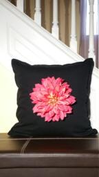 Flower Pillow Orange Dahlia, Teal, White Daisy, Flowers On Jet Black D??cor Pillow - thumbnail 1