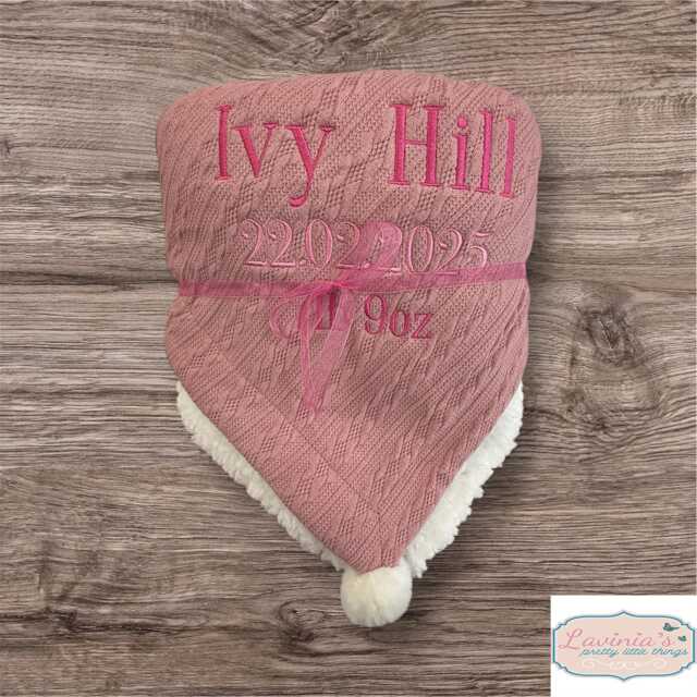 Personalised Embroidered Cable Knit Baby Blanket, Sherpa Back - image 1