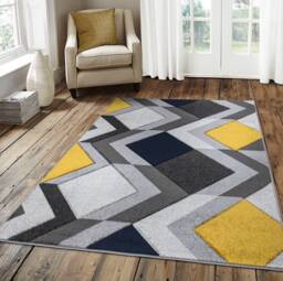 New Mustard Ochre Navy Blue Silver Grey Rugs Small Large Mats Modern Contemporary Design UK - thumbnail 1