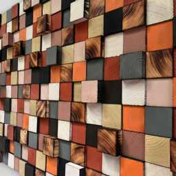 Reclaimed Wood Mosaic Wall Art - Colorful Artwork - thumbnail 2