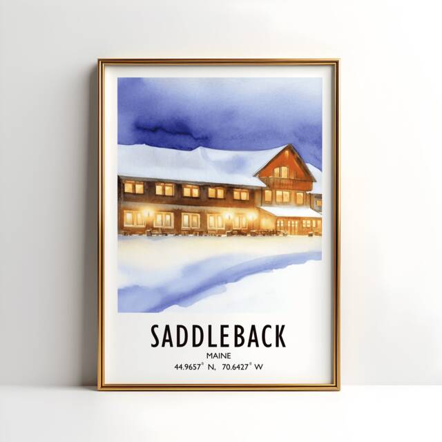Saddleback Ski Poster - Watercolour Art Print - Travel Wall Artwork Skiing Gifts Maine Decor Resort Skier Gift Snowboard - image 1