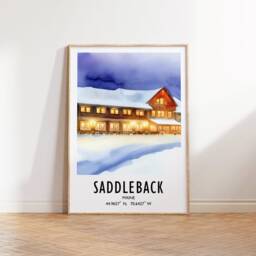 Saddleback Ski Poster - Watercolour Art Print - Travel Wall Artwork Skiing Gifts Maine Decor Resort Skier Gift Snowboard - thumbnail 2