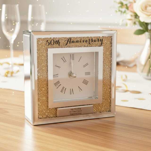 Personalised 50Th Wedding Anniversary Crystal Glass Clock Gift - image 1