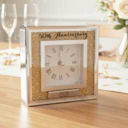 Personalised 50Th Wedding Anniversary Crystal Glass Clock Gift - thumbnail 1