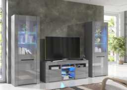 Furneo High Gloss & Matt Grey Living Room Set Tv Stand Display Cabinets Milanog Led Lights - thumbnail 1