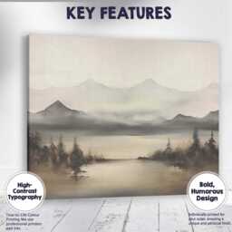 Misty Mountain Lake Panorama Neutral Scenic Landscape Canvas Wall Art Print Decor Picture Ready To Hang - thumbnail 1