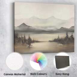 Misty Mountain Lake Panorama Neutral Scenic Landscape Canvas Wall Art Print Decor Picture Ready To Hang - thumbnail 2
