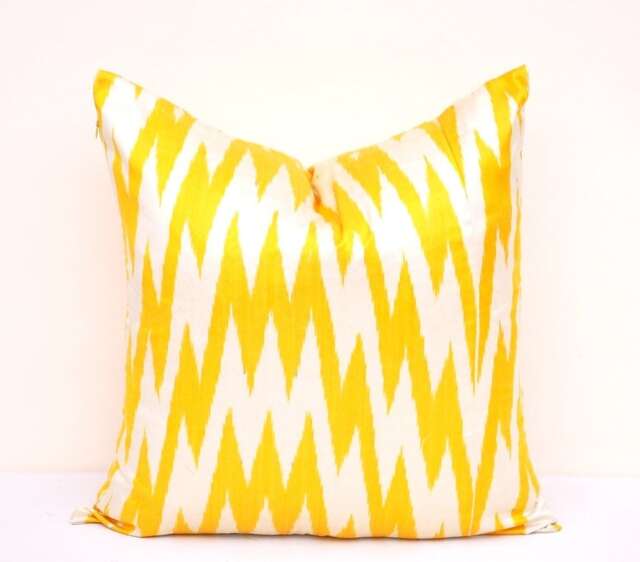 Yellow Chevron Ikat Pillow Cover, Silk Cotton Cushion - 20x20 In - image 1