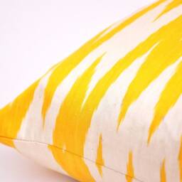 Yellow Chevron Ikat Pillow Cover, Silk Cotton Cushion - 20x20 In - thumbnail 3