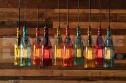 The Mardi Gras - 10-Light Modern Recycled Bottle Chandelier With Colored Glass Bottles & Steel Canopy Customizable Finish - thumbnail 3