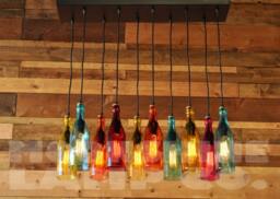 The Mardi Gras - 10-Light Modern Recycled Bottle Chandelier With Colored Glass Bottles & Steel Canopy Customizable Finish