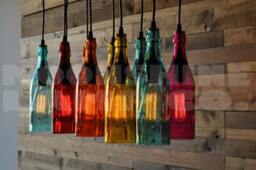 The Mardi Gras - 10-Light Modern Recycled Bottle Chandelier With Colored Glass Bottles & Steel Canopy Customizable Finish - thumbnail 2