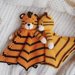 Tiger Lovey Personalized Security Blanket Baby Comforter Doudou Cudler First Infant Gift Baby Shower Safari Nursery Decor Soft Coton Soother - thumbnail 4