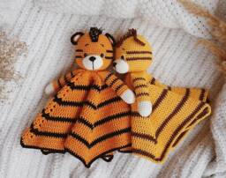 Tiger Lovey Personalized Security Blanket Baby Comforter Doudou Cudler First Infant Gift Baby Shower Safari Nursery Decor Soft Coton Soother