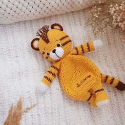 Tiger Lovey Personalized Security Blanket Baby Comforter Doudou Cudler First Infant Gift Baby Shower Safari Nursery Decor Soft Coton Soother - thumbnail 3
