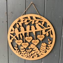 Personalised Wooden Family Wall Art - Tree Birds On A Branch Mother's Father's Day Gifts - thumbnail 1
