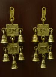Brass Wall Hanging - Shubh Labh With Hanging-Bell - Doo Ringing-Bell Set - thumbnail 1