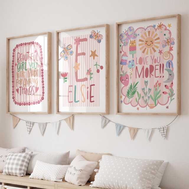 Girls Personalised Print Set Of 3, Blush Pink, Nursery Prints, Bedroom Decor, Affirmation Playroom, Wall Art - image 1