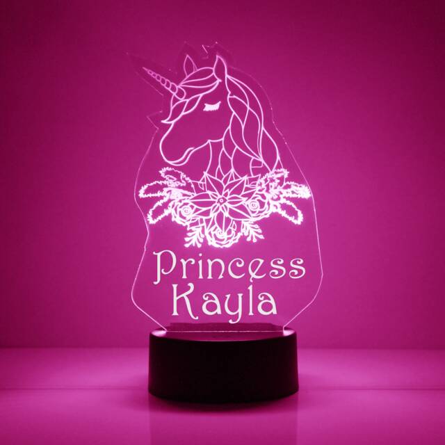 Light Up Unicorn Princess, Custom Engraved Night Light, Personalized Free, 16 Color Options With Remote Control, Best Gift - image 1