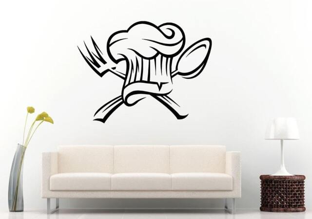 Cooking Head Chiefs Hat Spoon Fork Kitchen Dining Wall Decal Vinyl Sticker Mural Room Decor L774 - image 1
