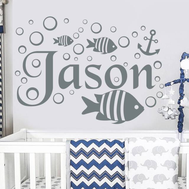 Boys Name Wall Decal. Anchor Custom Sticker. Nautical Nursery Decor. Room - Ma27 - image 1