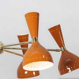 Vintage Sputnik Chandelier, Mid-Century Modern Lighting, Orange Brass 8-Light Fixture - thumbnail 2