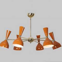 Vintage Sputnik Chandelier, Mid-Century Modern Lighting, Orange Brass 8-Light Fixture - thumbnail 3