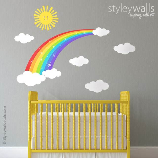 Rainbow Wall Decal, Sticker, Sun Clouds Decor, Decor, Kids Baby Nursery Decor - image 1