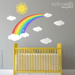 Rainbow Wall Decal, Sticker, Sun Clouds Decor, Decor, Kids Baby Nursery Decor - thumbnail 1