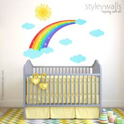 Rainbow Wall Decal, Sticker, Sun Clouds Decor, Decor, Kids Baby Nursery Decor - thumbnail 2