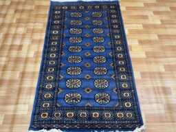 3x5 Denim Blue Color Bokhara Rug - Washable Kitchen Wool Living Room Hand Knotted Wall Turkish - thumbnail 1