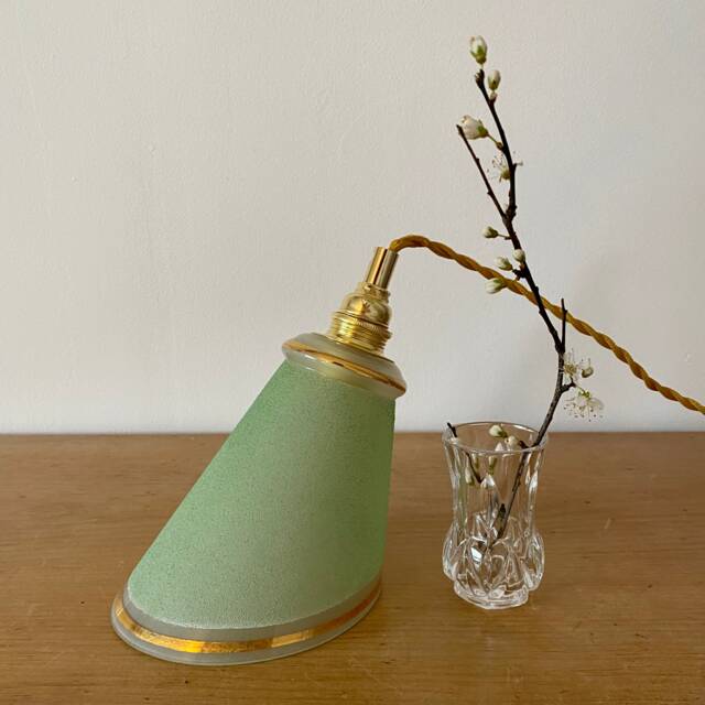 Vintage Tulip Lamp in Green Sandblasted Glass - image 1