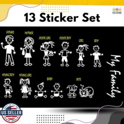 stick Figure Family Car Decal, 13 Piece Set #1 - thumbnail 2