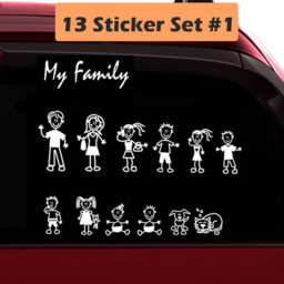 stick Figure Family Car Decal, 13 Piece Set #1 - thumbnail 1