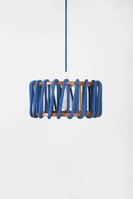 Modern Blue Pendant Lamp Hand-Woven Sculptural Wooden Chandelier 30cm Diameter - image 1