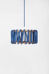 Modern Blue Pendant Lamp Hand-Woven Sculptural Wooden Chandelier 30cm Diameter - thumbnail 1